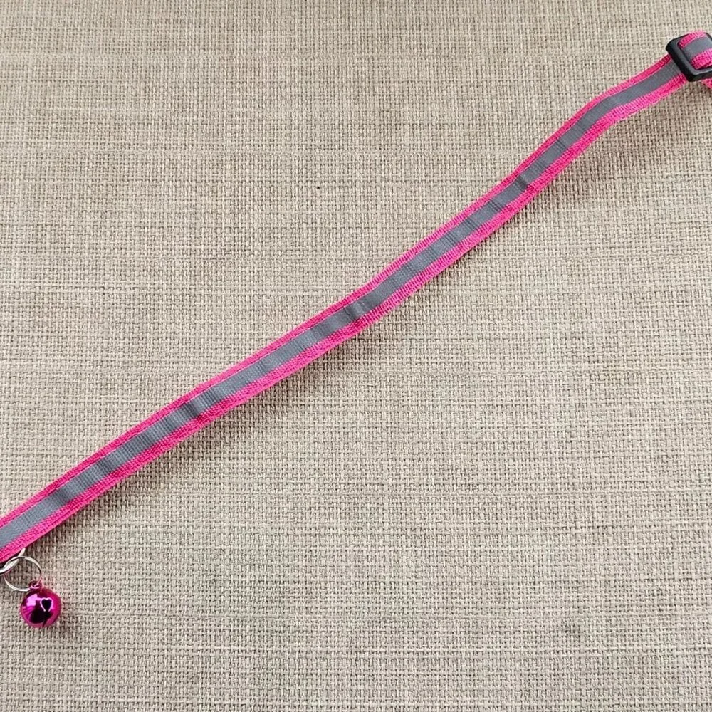 Cat Collar W/ Bell Pink/Gray Reflective Nylon Cat Safety Collar Size Adjust